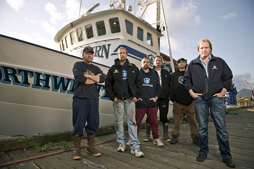 The crew of the Northwestern crew in front of the Northwestern in Dutch Harbor Alaska